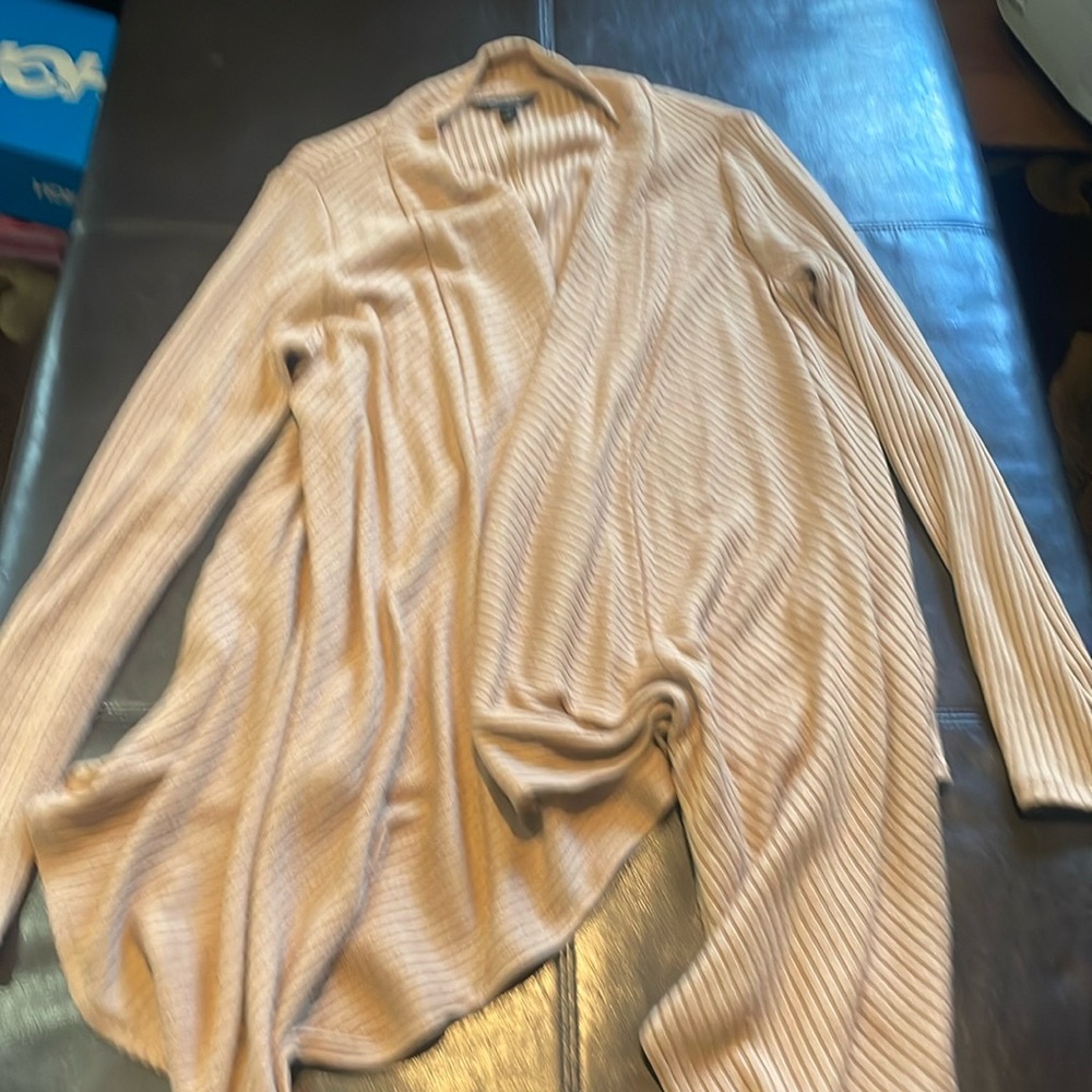 Camel ribbed lightweight waterfall open cardigan